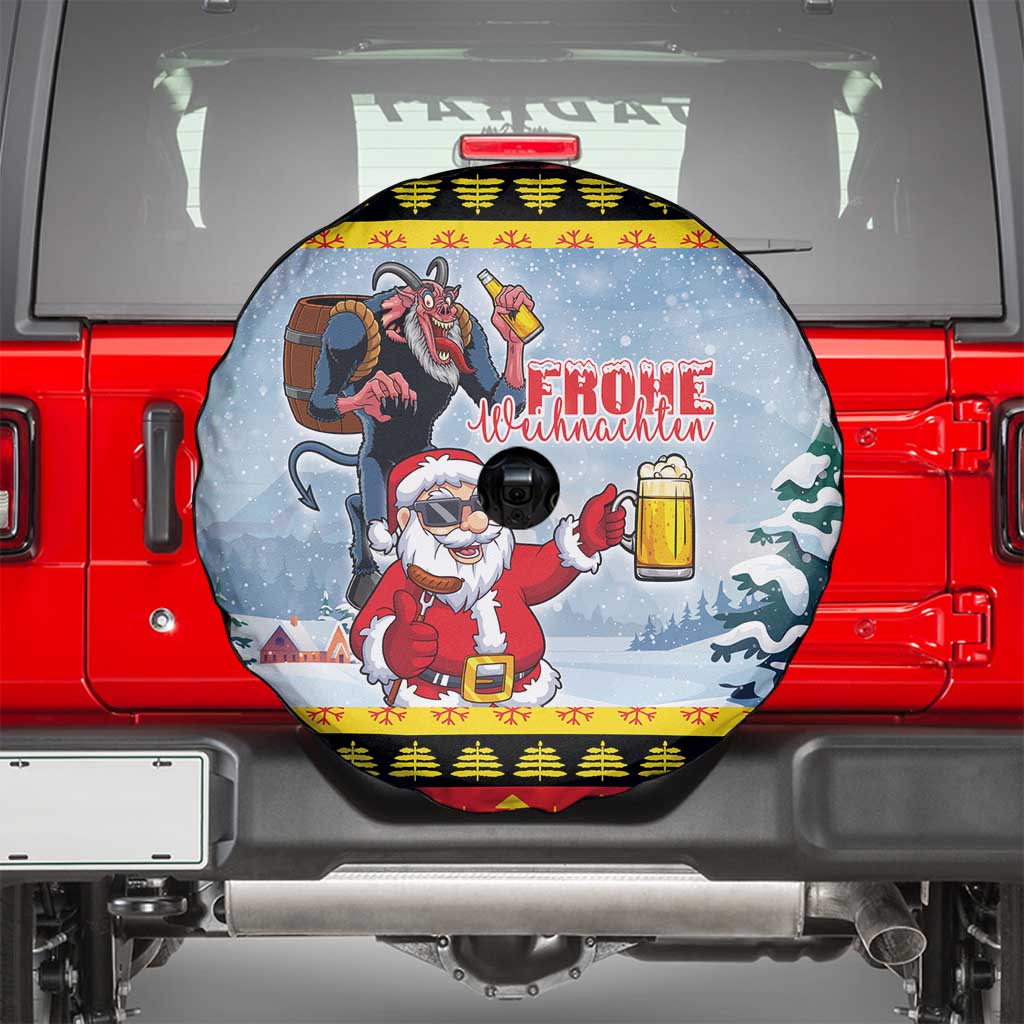 Deutschland Frohe Weihnachten Spare Tire Cover Funny Der Weihnachtsmann and Krampus Drink Beer Together - Wonder Print Shop