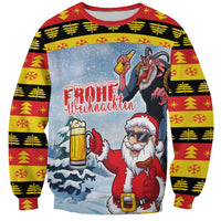 Deutschland Frohe Weihnachten Sweatshirt Funny Der Weihnachtsmann and Krampus Drink Beer Together - Wonder Print Shop