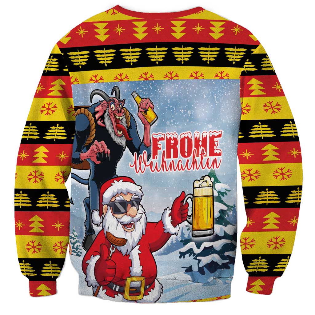 Deutschland Frohe Weihnachten Sweatshirt Funny Der Weihnachtsmann and Krampus Drink Beer Together - Wonder Print Shop