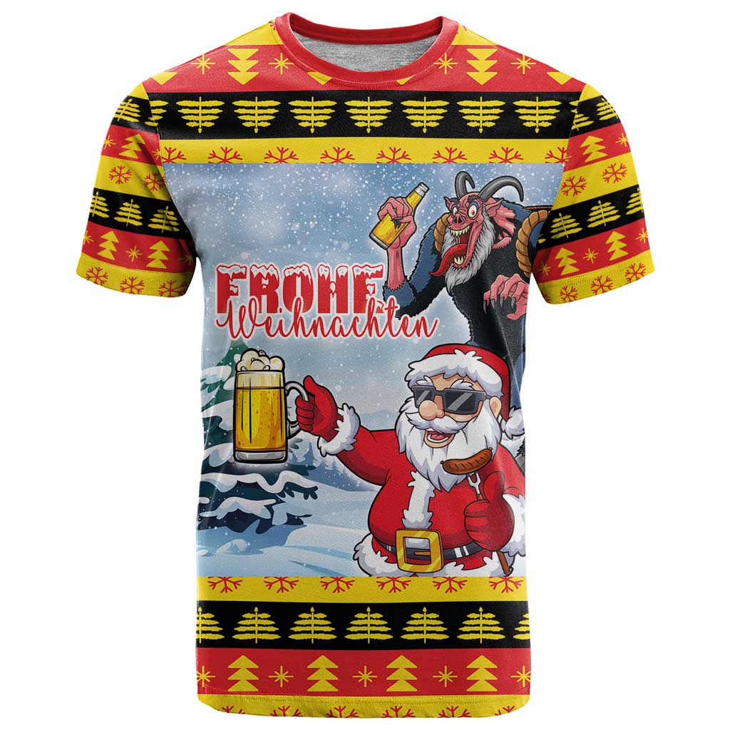 Deutschland Frohe Weihnachten T Shirt Funny Der Weihnachtsmann and Krampus Drink Beer Together - Wonder Print Shop