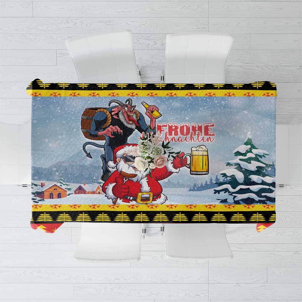 Deutschland Frohe Weihnachten Tablecloth Funny Der Weihnachtsmann and Krampus Drink Beer Together - Wonder Print Shop