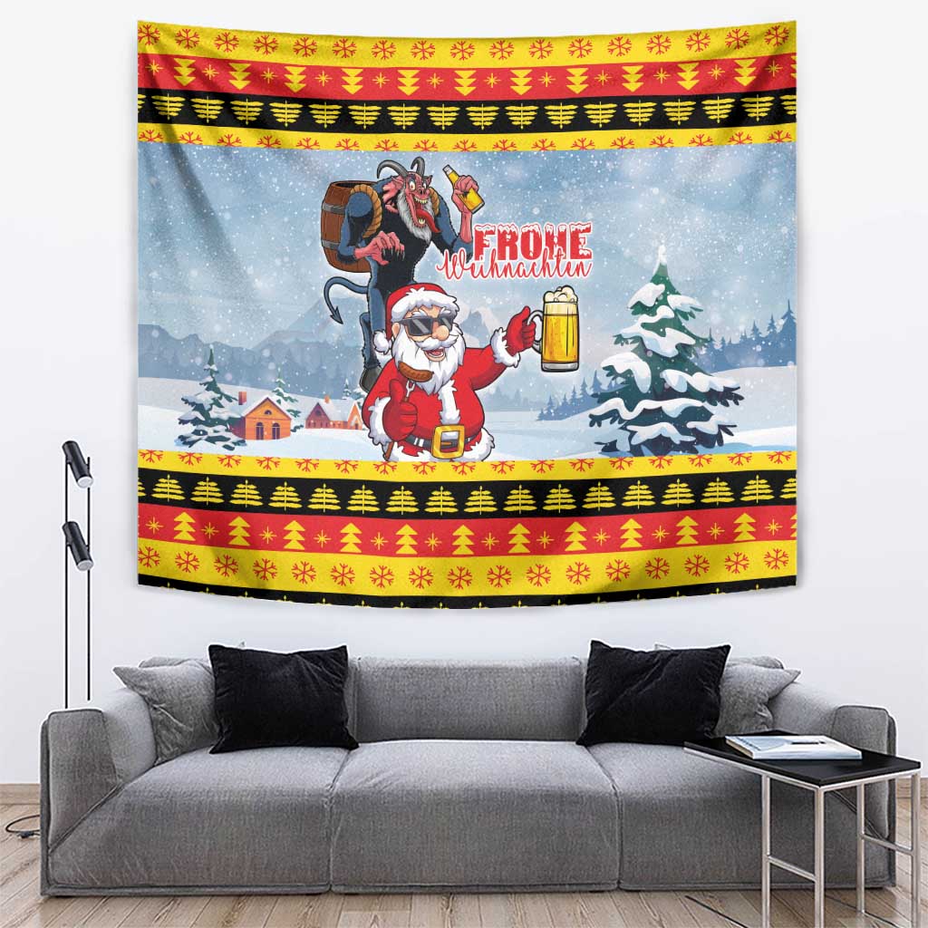 Deutschland Frohe Weihnachten Tapestry Funny Der Weihnachtsmann and Krampus Drink Beer Together - Wonder Print Shop