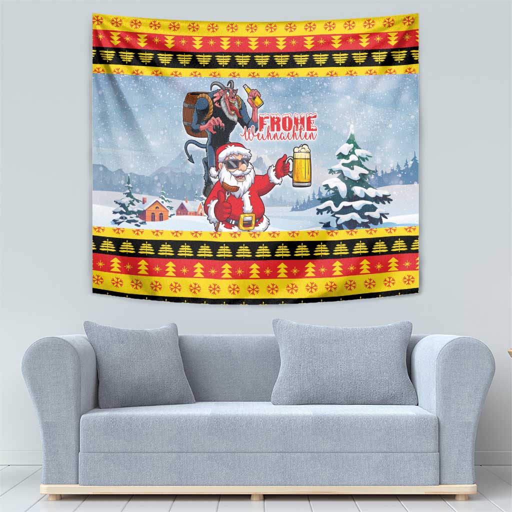 Deutschland Frohe Weihnachten Tapestry Funny Der Weihnachtsmann and Krampus Drink Beer Together - Wonder Print Shop