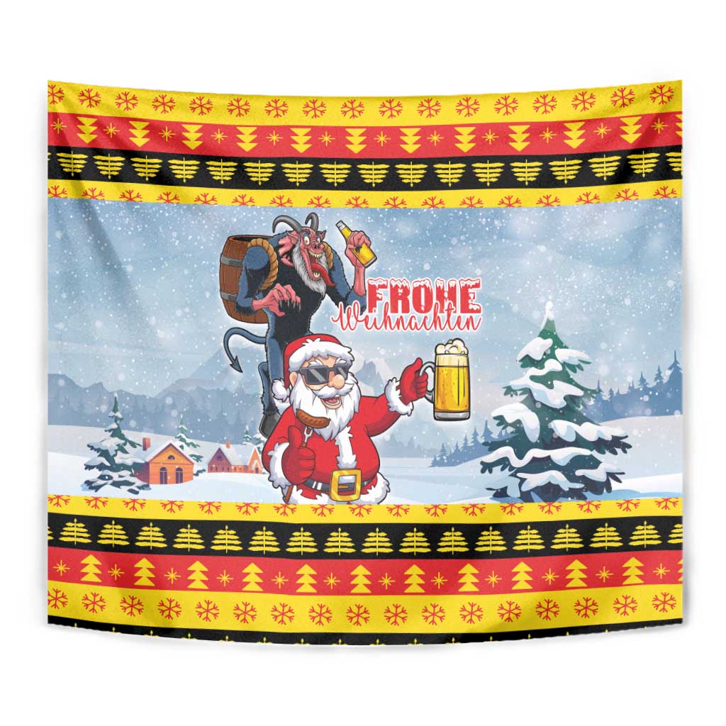 Deutschland Frohe Weihnachten Tapestry Funny Der Weihnachtsmann and Krampus Drink Beer Together - Wonder Print Shop