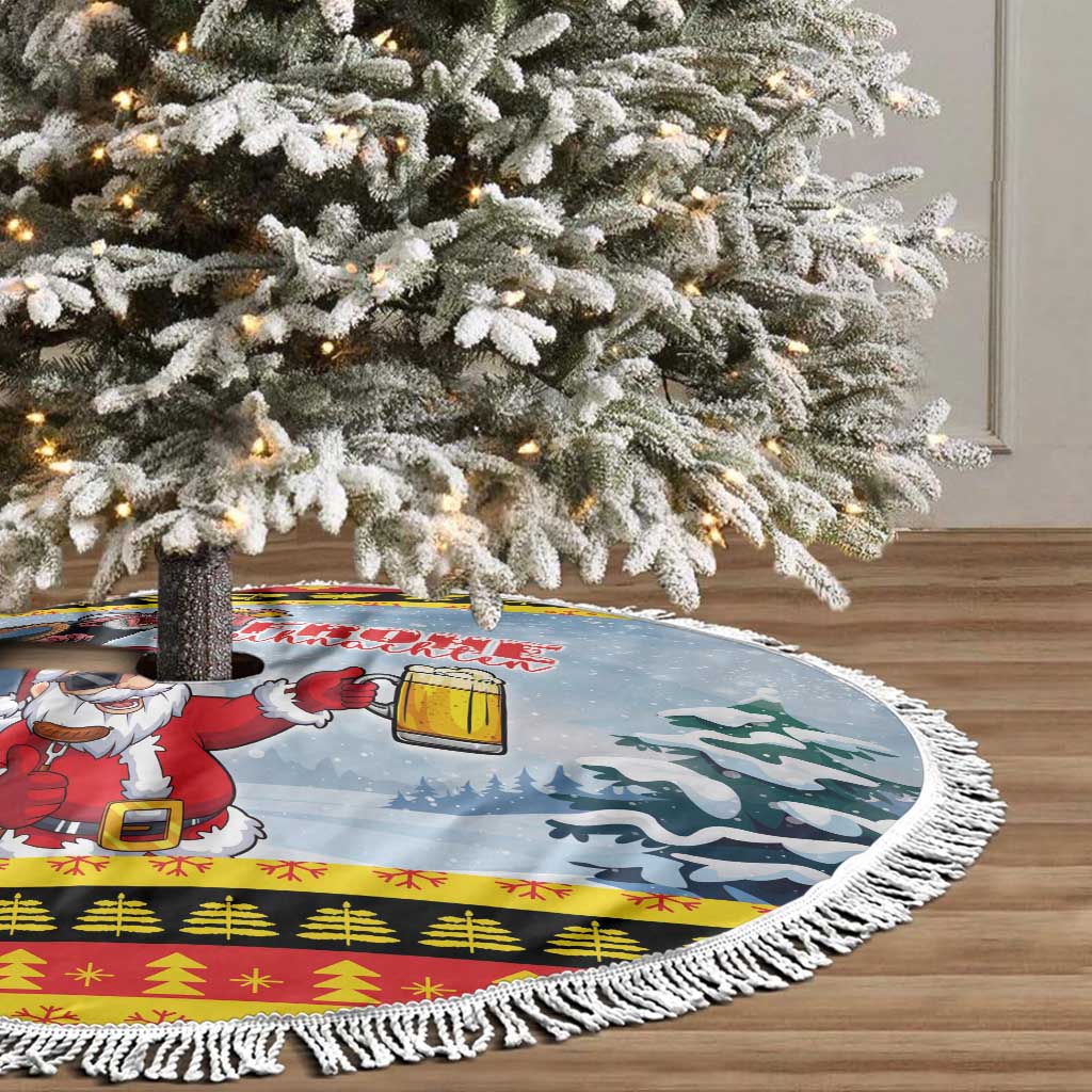 Deutschland Frohe Weihnachten Tree Skirt Funny Santa Claus and Krampus Drink Beer Together - Wonder Print Shop