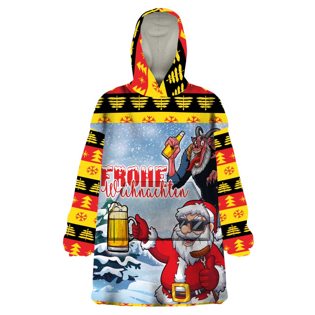 Deutschland Frohe Weihnachten Wearable Blanket Hoodie Funny Der Weihnachtsmann and Krampus Drink Beer Together - Wonder Print Shop