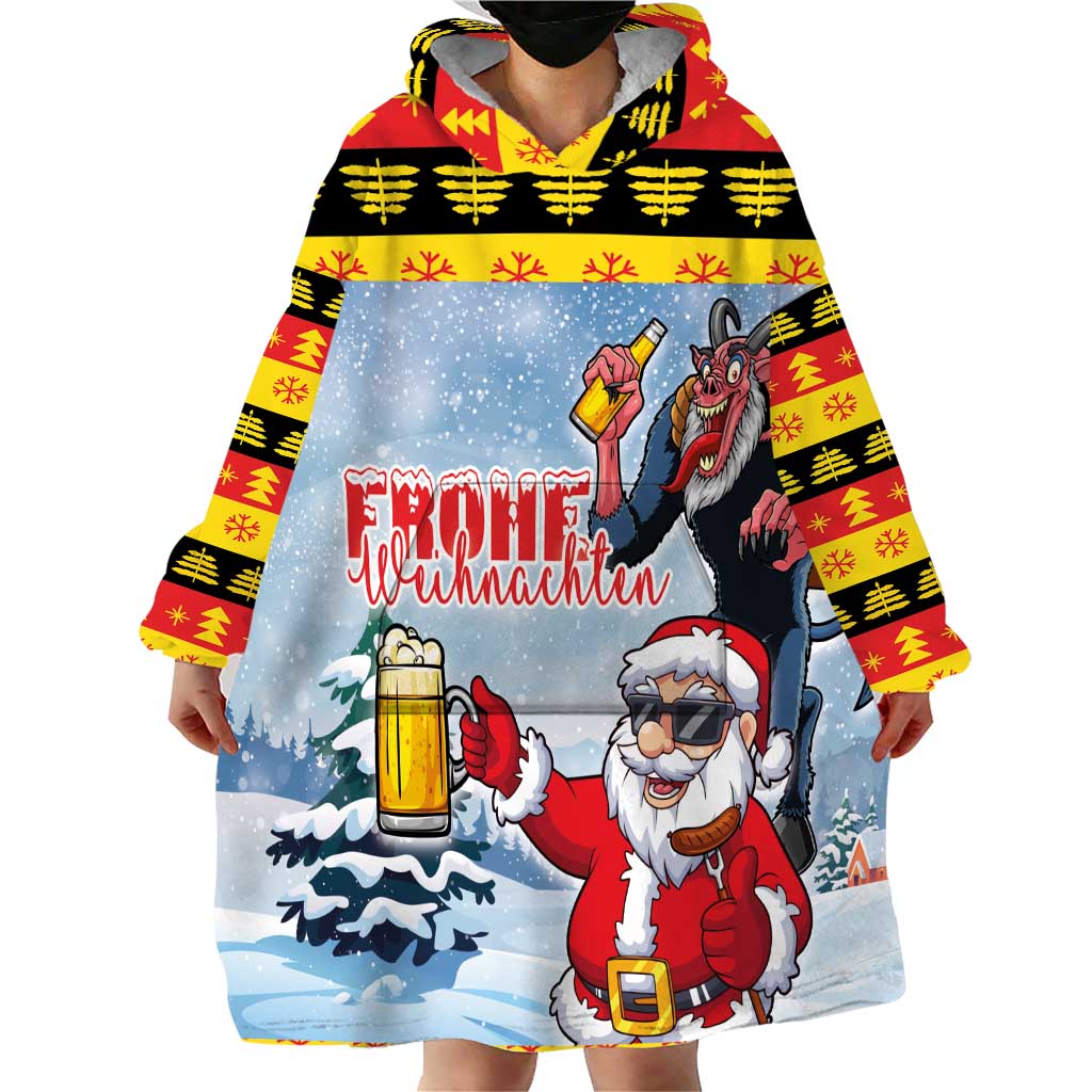 Deutschland Frohe Weihnachten Wearable Blanket Hoodie Funny Der Weihnachtsmann and Krampus Drink Beer Together - Wonder Print Shop