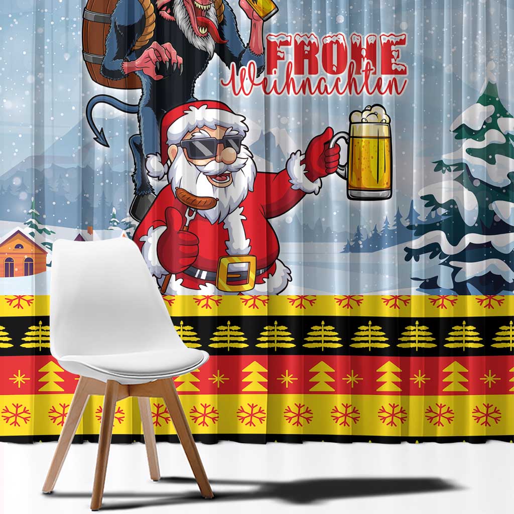 Deutschland Frohe Weihnachten Window Curtain Funny Der Weihnachtsmann and Krampus Drink Beer Together - Wonder Print Shop