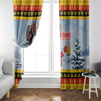 Deutschland Frohe Weihnachten Window Curtain Funny Der Weihnachtsmann and Krampus Drink Beer Together - Wonder Print Shop
