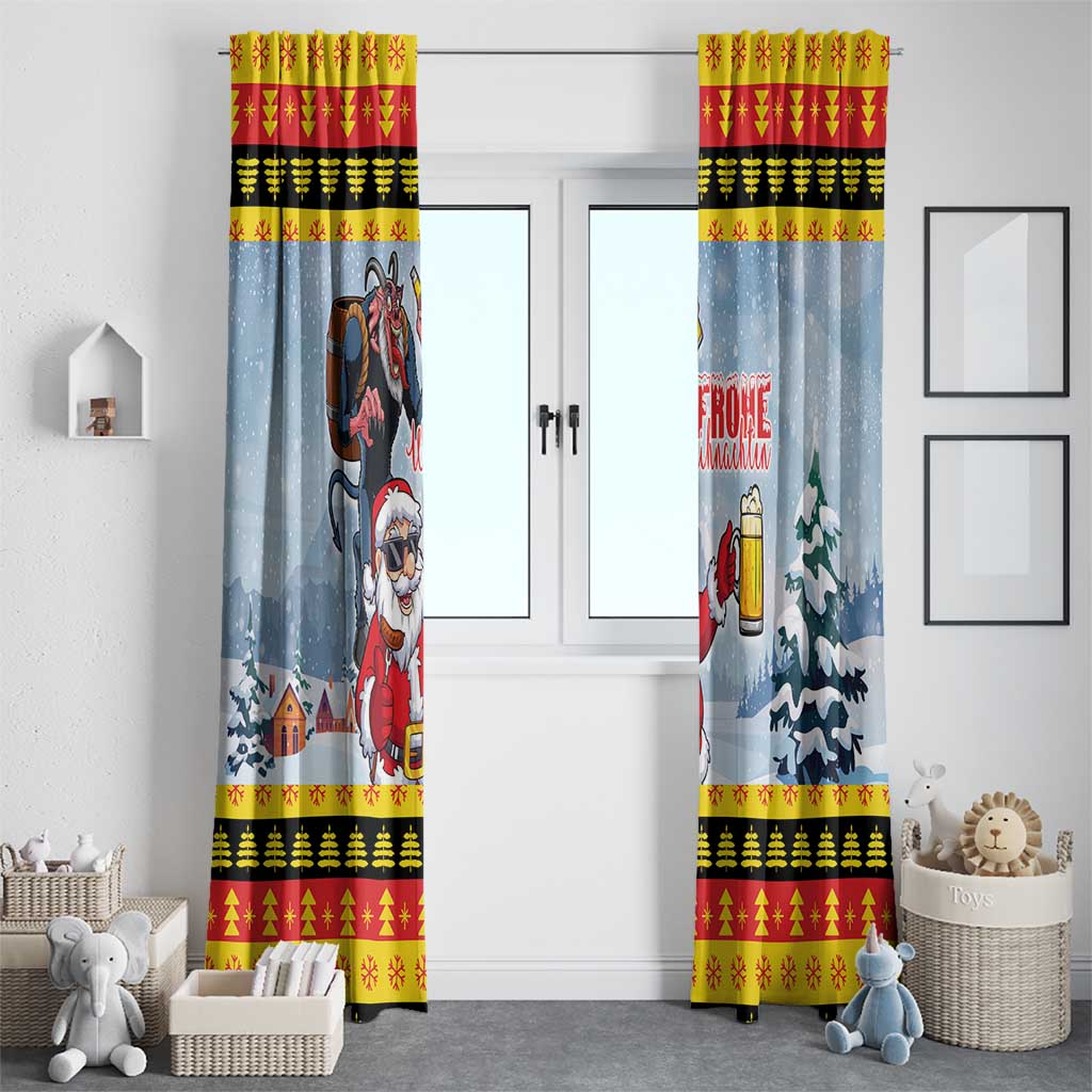 Deutschland Frohe Weihnachten Window Curtain Funny Der Weihnachtsmann and Krampus Drink Beer Together - Wonder Print Shop