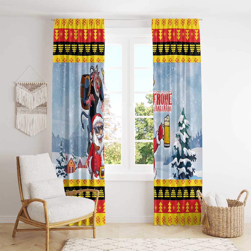 Deutschland Frohe Weihnachten Window Curtain Funny Der Weihnachtsmann and Krampus Drink Beer Together - Wonder Print Shop