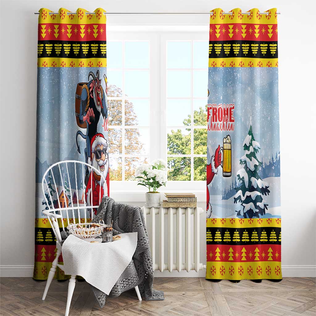 Deutschland Frohe Weihnachten Window Curtain Funny Der Weihnachtsmann and Krampus Drink Beer Together - Wonder Print Shop