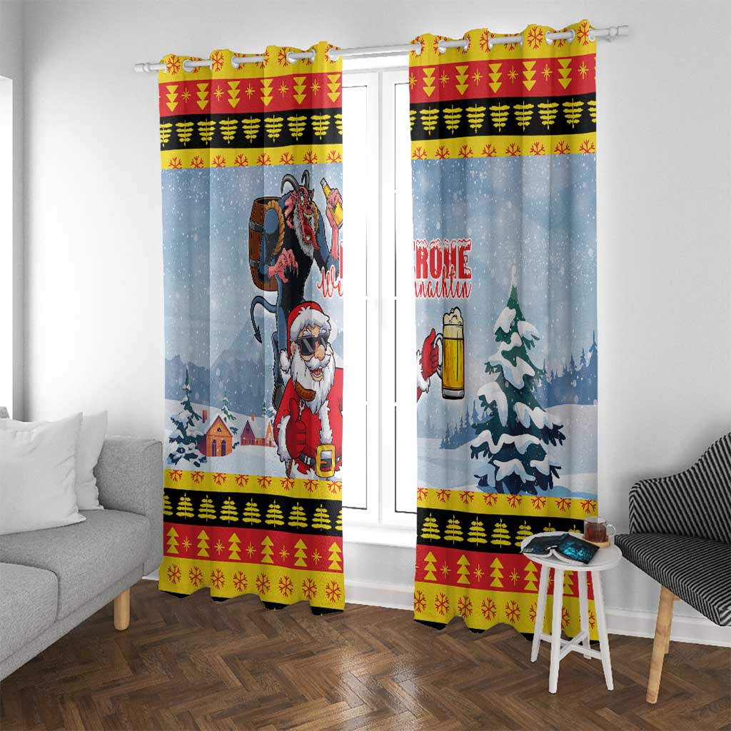 Deutschland Frohe Weihnachten Window Curtain Funny Der Weihnachtsmann and Krampus Drink Beer Together - Wonder Print Shop