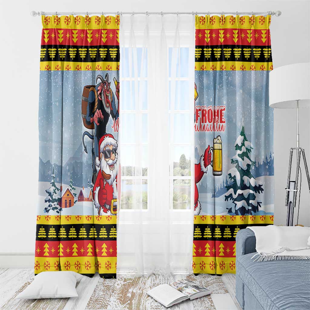Deutschland Frohe Weihnachten Window Curtain Funny Der Weihnachtsmann and Krampus Drink Beer Together - Wonder Print Shop