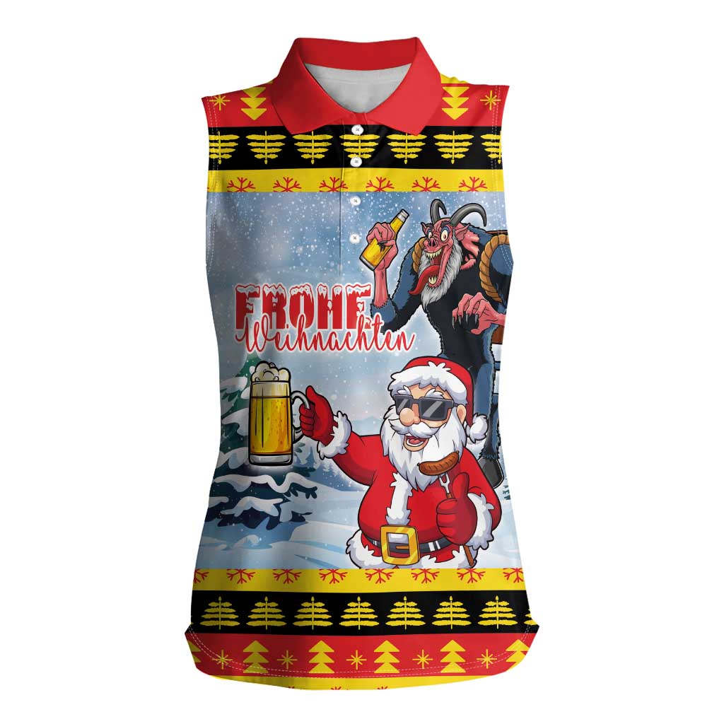 Deutschland Frohe Weihnachten Women Sleeveless Polo Shirt Funny Der Weihnachtsmann and Krampus Drink Beer Together - Wonder Print Shop