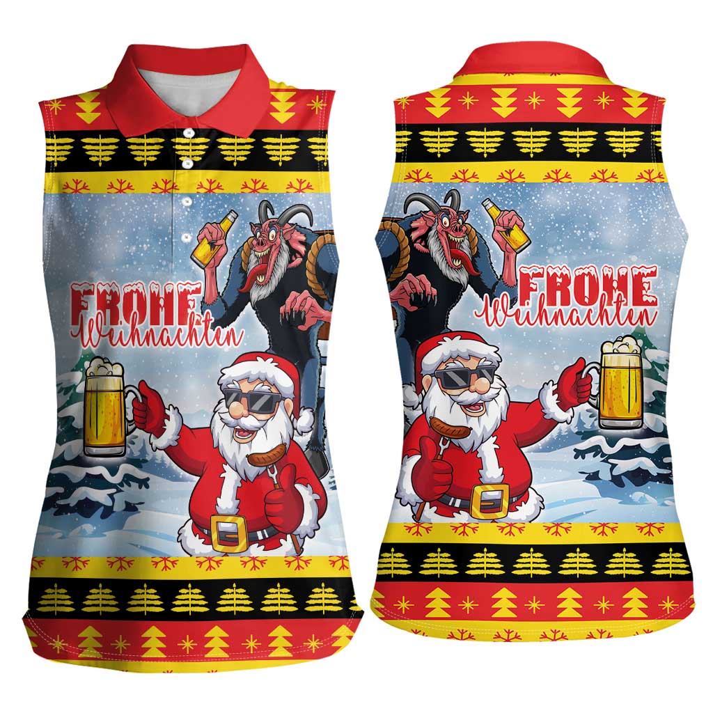 Deutschland Frohe Weihnachten Women Sleeveless Polo Shirt Funny Der Weihnachtsmann and Krampus Drink Beer Together - Wonder Print Shop