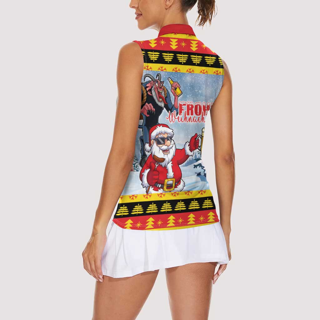 Deutschland Frohe Weihnachten Women Sleeveless Polo Shirt Funny Der Weihnachtsmann and Krampus Drink Beer Together - Wonder Print Shop
