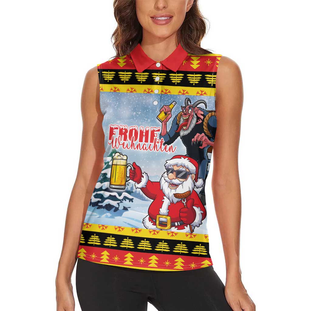 Deutschland Frohe Weihnachten Women Sleeveless Polo Shirt Funny Der Weihnachtsmann and Krampus Drink Beer Together - Wonder Print Shop