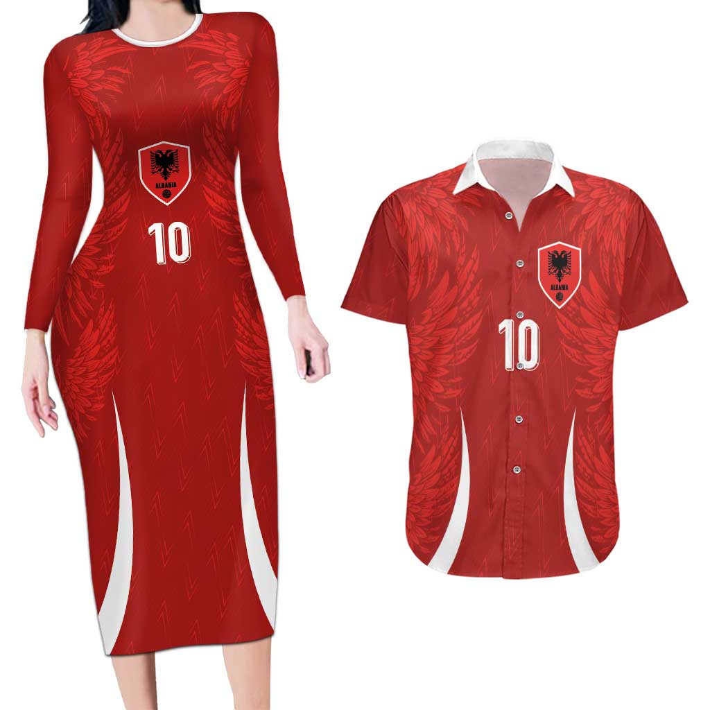Custom Albania National Football Couples Matching Long Sleeve Bodycon Dress and Hawaiian Shirt The Wings Sporty Style - Wonder Print Shop