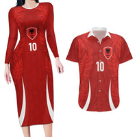 Custom Albania National Football Couples Matching Long Sleeve Bodycon Dress and Hawaiian Shirt The Wings Sporty Style - Wonder Print Shop