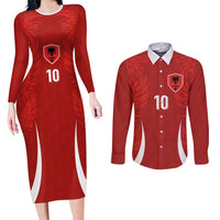 Custom Albania National Football Couples Matching Long Sleeve Bodycon Dress and Long Sleeve Button Shirt The Wings Sporty Style - Wonder Print Shop