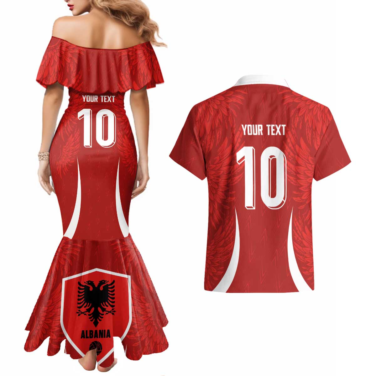 Custom Albania National Football Couples Matching Mermaid Dress and Hawaiian Shirt The Wings Sporty Style - Wonder Print Shop