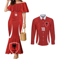 Custom Albania National Football Couples Matching Mermaid Dress and Long Sleeve Button Shirt The Wings Sporty Style - Wonder Print Shop
