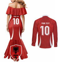Custom Albania National Football Couples Matching Mermaid Dress and Long Sleeve Button Shirt The Wings Sporty Style - Wonder Print Shop