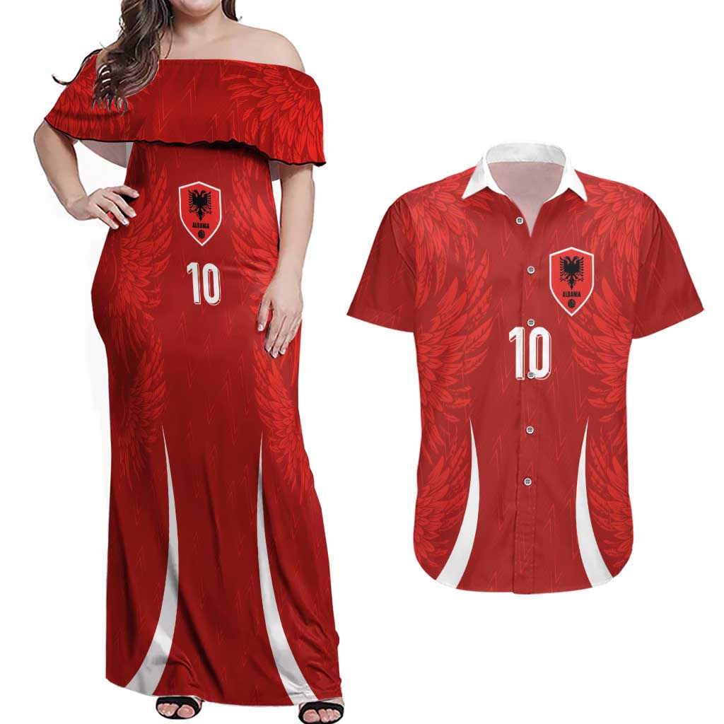 Custom Albania National Football Couples Matching Off Shoulder Maxi Dress and Hawaiian Shirt The Wings Sporty Style - Wonder Print Shop