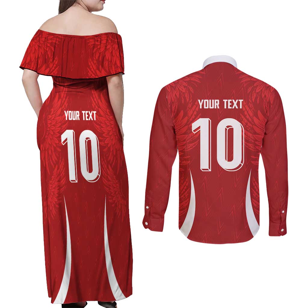 Custom Albania National Football Couples Matching Off Shoulder Maxi Dress and Long Sleeve Button Shirt The Wings Sporty Style - Wonder Print Shop