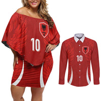 Custom Albania National Football Couples Matching Off Shoulder Short Dress and Long Sleeve Button Shirt The Wings Sporty Style - Wonder Print Shop