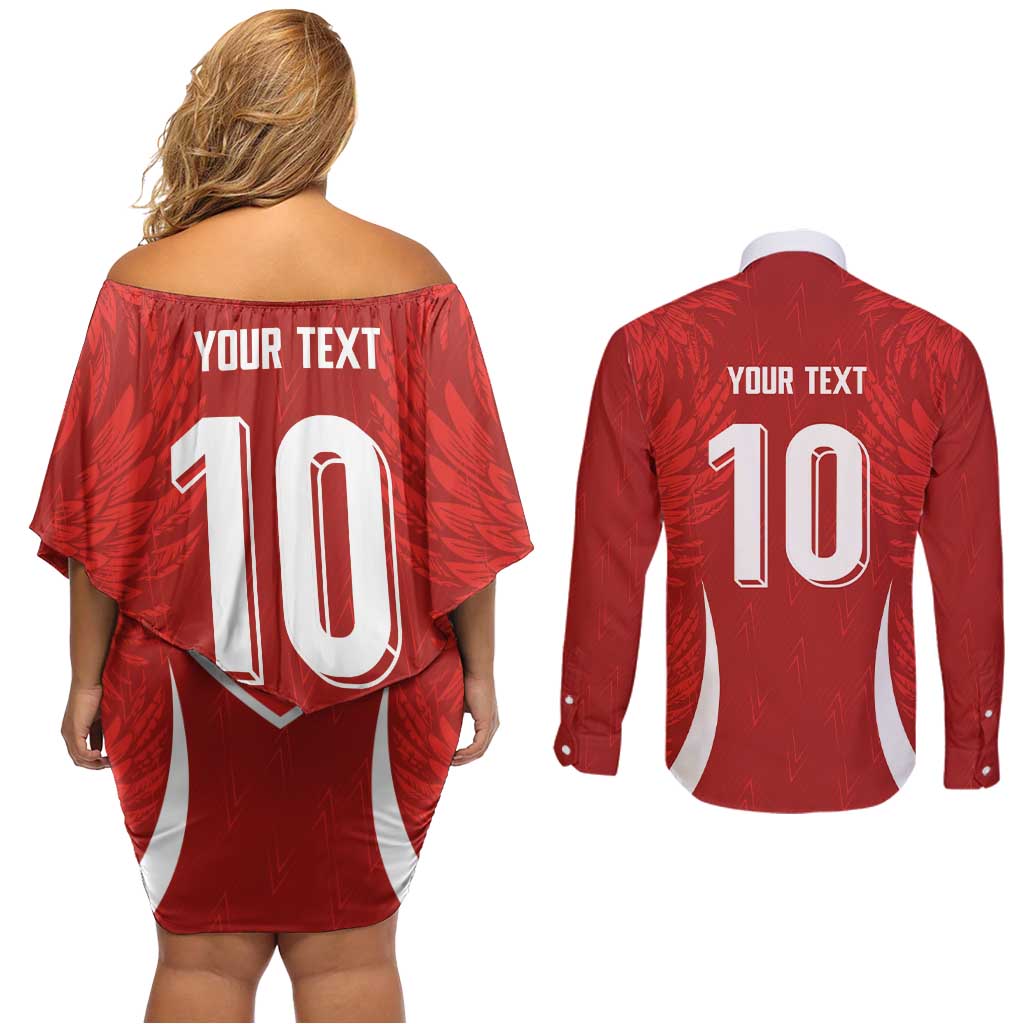 Custom Albania National Football Couples Matching Off Shoulder Short Dress and Long Sleeve Button Shirt The Wings Sporty Style - Wonder Print Shop