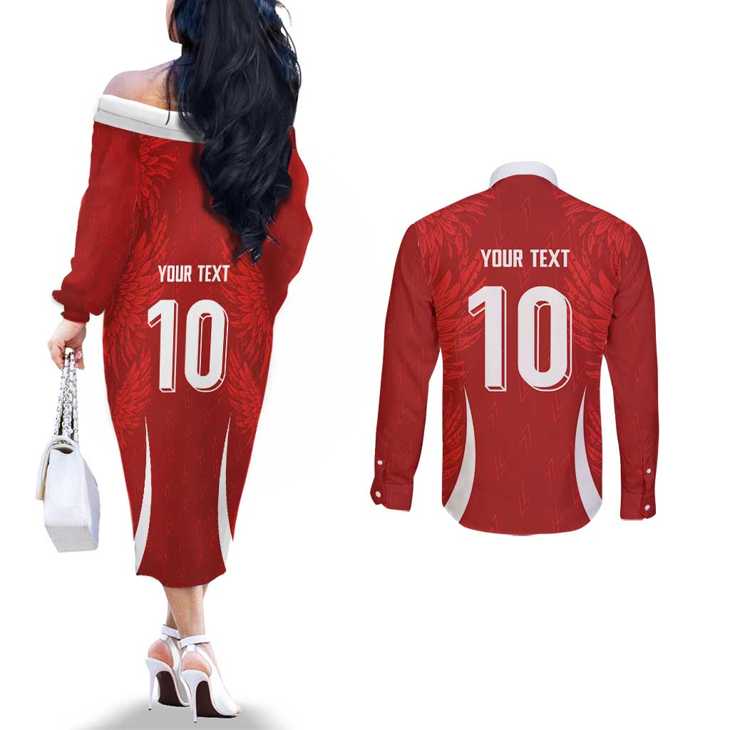 Custom Albania National Football Couples Matching Off The Shoulder Long Sleeve Dress and Long Sleeve Button Shirt The Wings Sporty Style - Wonder Print Shop