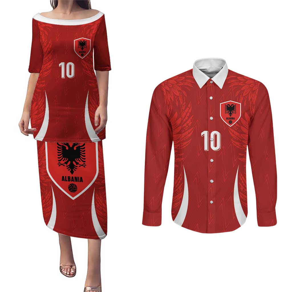 Custom Albania National Football Couples Matching Puletasi and Long Sleeve Button Shirt The Wings Sporty Style - Wonder Print Shop