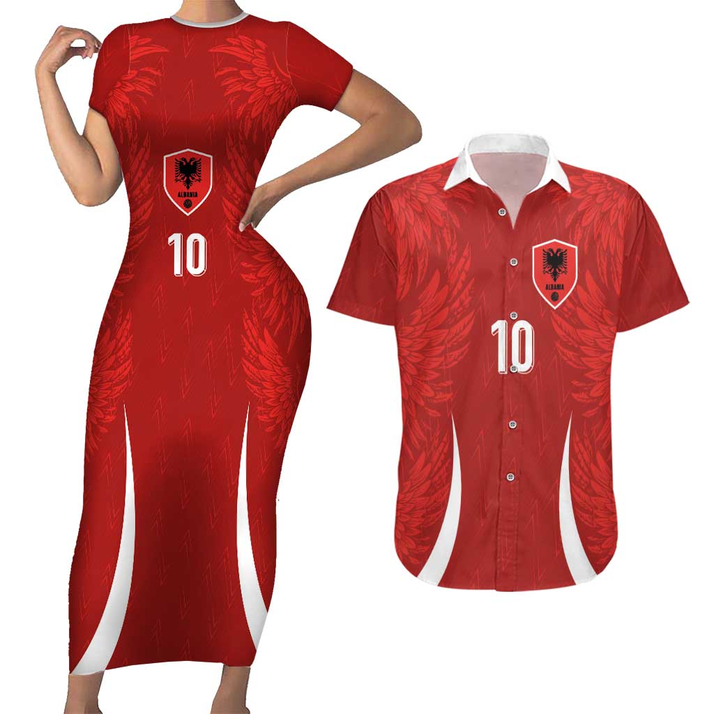 Custom Albania National Football Couples Matching Short Sleeve Bodycon Dress and Hawaiian Shirt The Wings Sporty Style - Wonder Print Shop