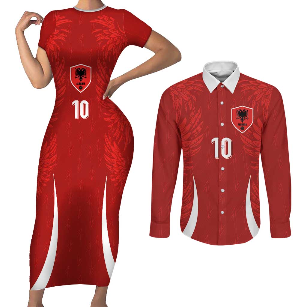 Custom Albania National Football Couples Matching Short Sleeve Bodycon Dress and Long Sleeve Button Shirt The Wings Sporty Style - Wonder Print Shop