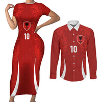 Custom Albania National Football Couples Matching Short Sleeve Bodycon Dress and Long Sleeve Button Shirt The Wings Sporty Style - Wonder Print Shop