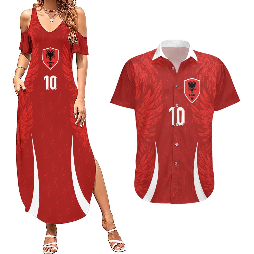 Custom Albania National Football Couples Matching Summer Maxi Dress and Hawaiian Shirt The Wings Sporty Style - Wonder Print Shop