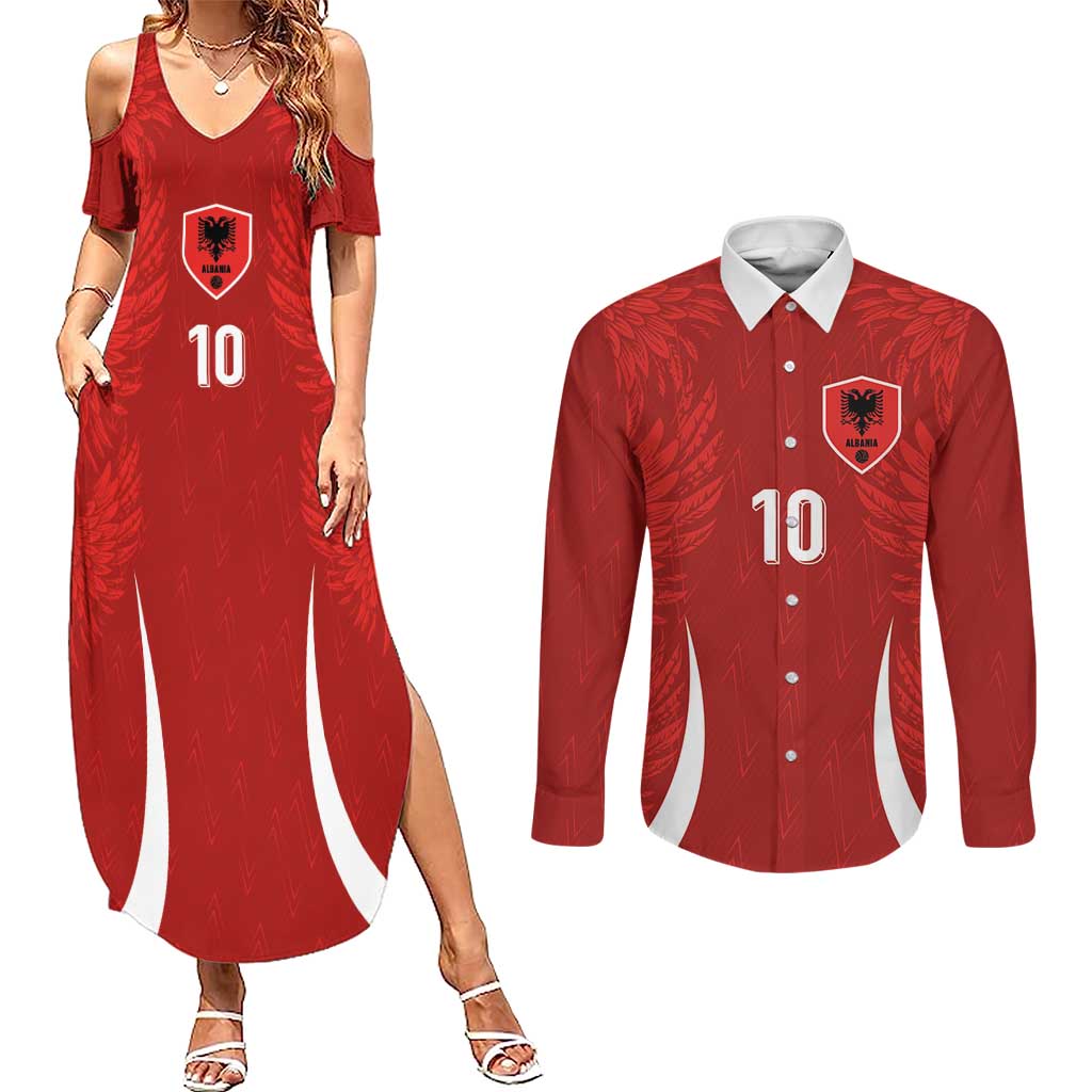 Custom Albania National Football Couples Matching Summer Maxi Dress and Long Sleeve Button Shirt The Wings Sporty Style - Wonder Print Shop