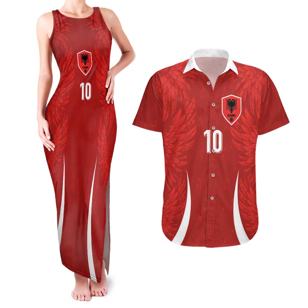 Custom Albania National Football Couples Matching Tank Maxi Dress and Hawaiian Shirt The Wings Sporty Style - Wonder Print Shop
