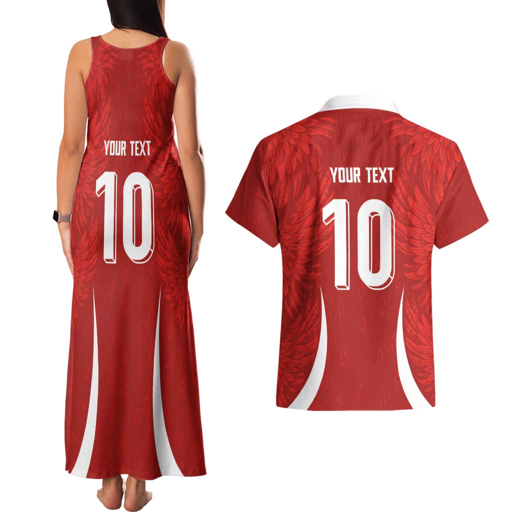 Custom Albania National Football Couples Matching Tank Maxi Dress and Hawaiian Shirt The Wings Sporty Style - Wonder Print Shop