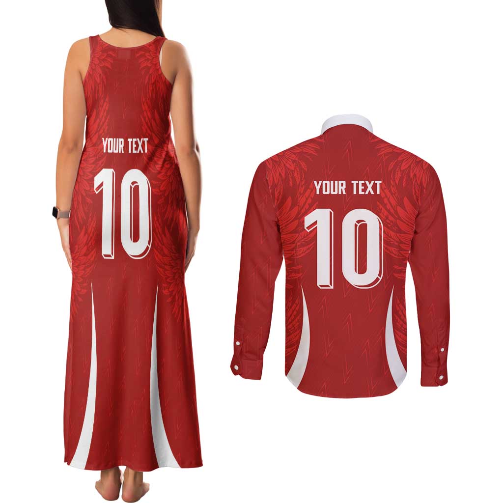 Custom Albania National Football Couples Matching Tank Maxi Dress and Long Sleeve Button Shirt The Wings Sporty Style - Wonder Print Shop