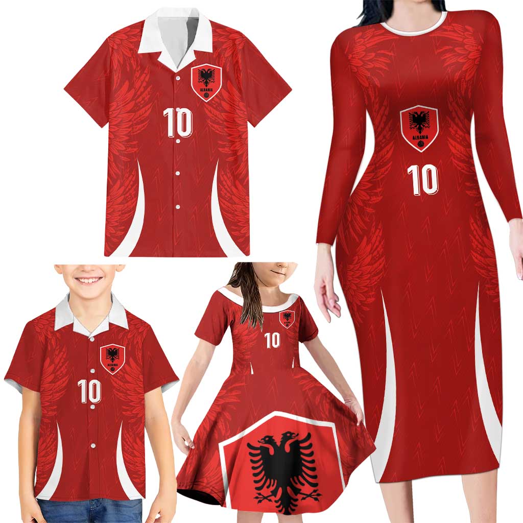Custom Albania National Football Family Matching Long Sleeve Bodycon Dress and Hawaiian Shirt The Wings Sporty Style - Wonder Print Shop
