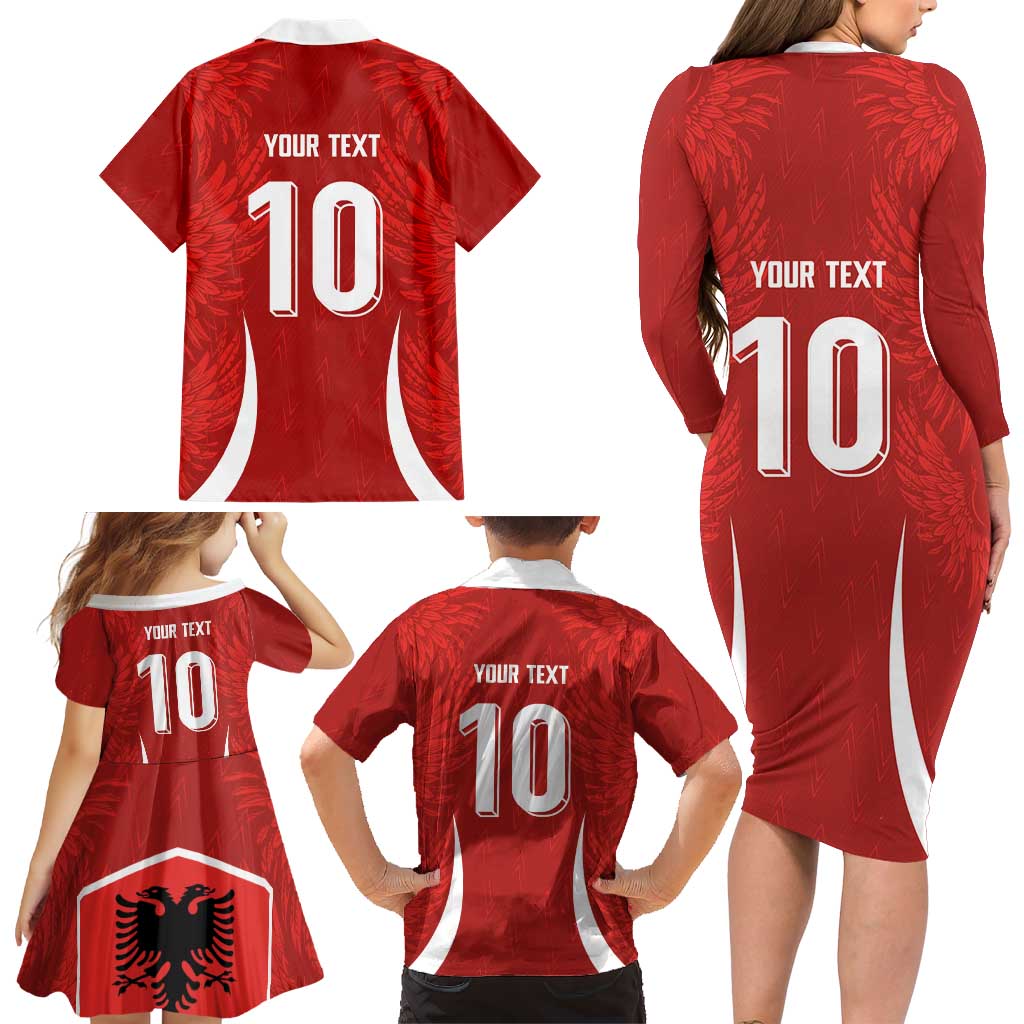 Custom Albania National Football Family Matching Long Sleeve Bodycon Dress and Hawaiian Shirt The Wings Sporty Style - Wonder Print Shop