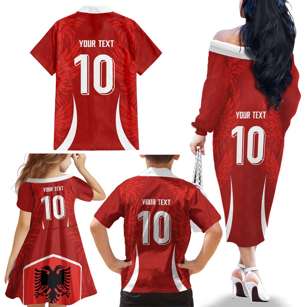 Custom Albania National Football Family Matching Off The Shoulder Long Sleeve Dress and Hawaiian Shirt The Wings Sporty Style - Wonder Print Shop