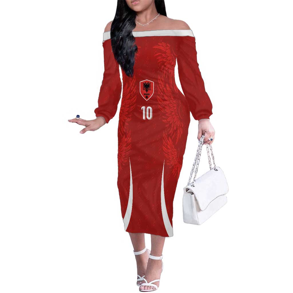 Custom Albania National Football Family Matching Off The Shoulder Long Sleeve Dress and Hawaiian Shirt The Wings Sporty Style - Wonder Print Shop