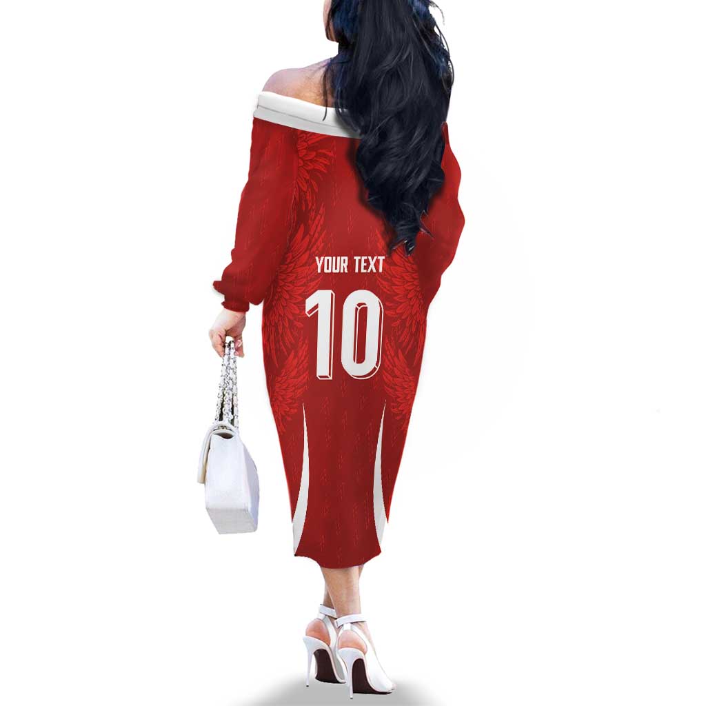 Custom Albania National Football Family Matching Off The Shoulder Long Sleeve Dress and Hawaiian Shirt The Wings Sporty Style - Wonder Print Shop