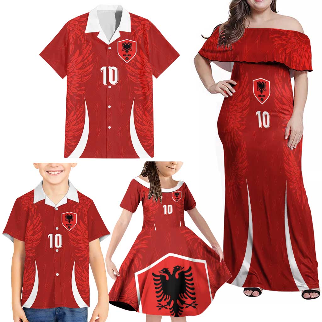 Custom Albania National Football Family Matching Off Shoulder Maxi Dress and Hawaiian Shirt The Wings Sporty Style - Wonder Print Shop