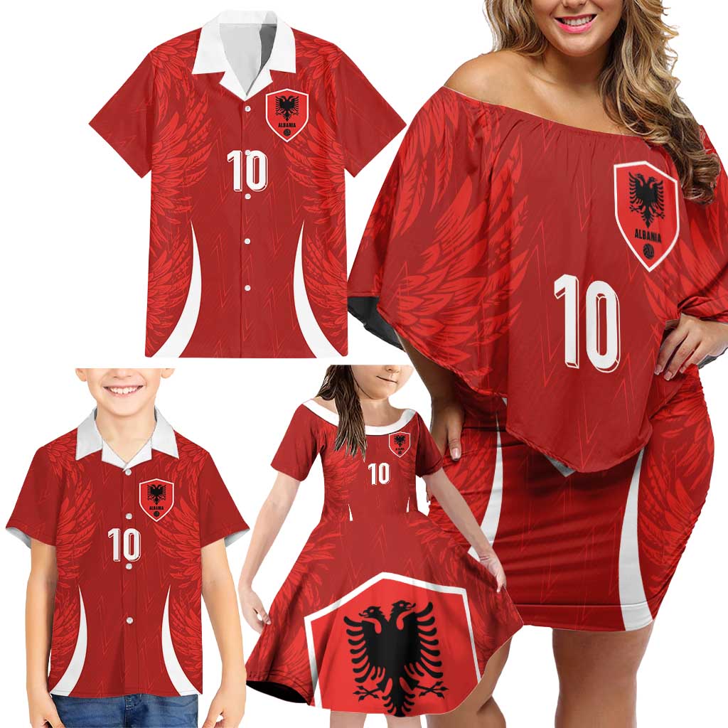 Custom Albania National Football Family Matching Off Shoulder Short Dress and Hawaiian Shirt The Wings Sporty Style - Wonder Print Shop