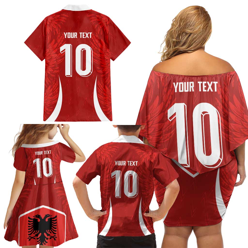 Custom Albania National Football Family Matching Off Shoulder Short Dress and Hawaiian Shirt The Wings Sporty Style - Wonder Print Shop